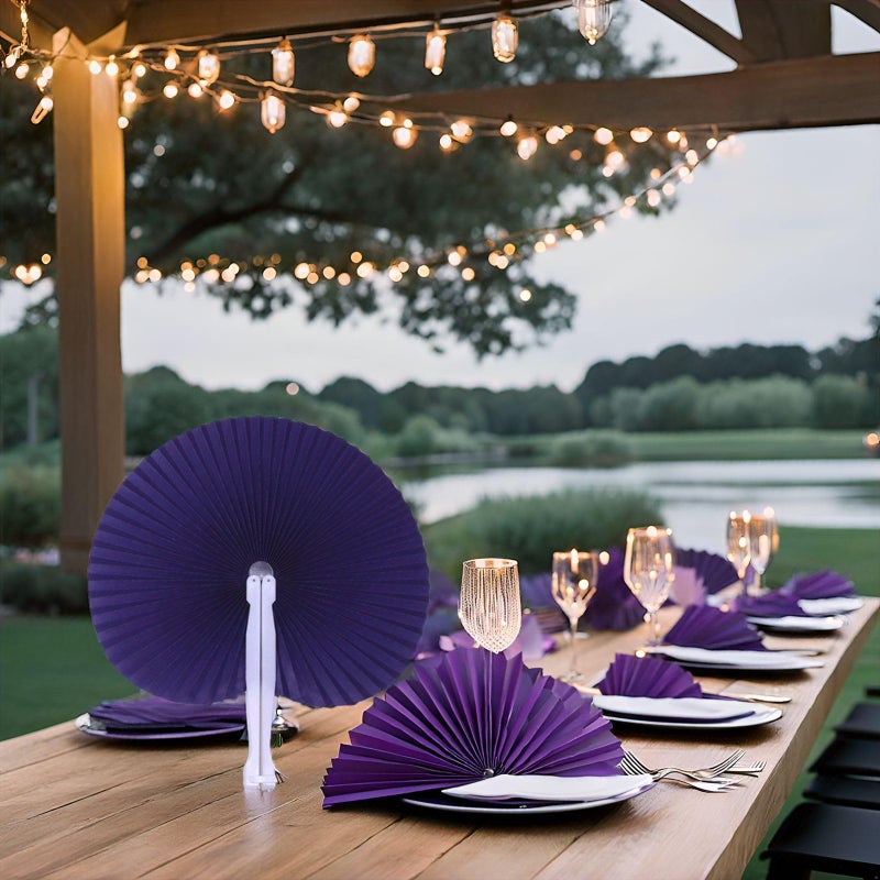 Bestage 20 Pieces Decorative Paper Folding Hand Fans Handheld,Purple Round Wedding Foldable Fans Chinese and Japanese Fans Bulk for Bridal Guest Church Party Favors Dancing Birthday DIY - Image 3